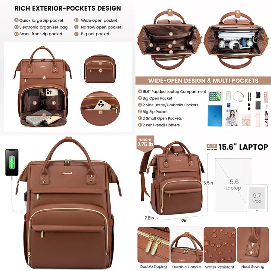 Women Bags Work - Leather Laptop Backpack for Women, Travel