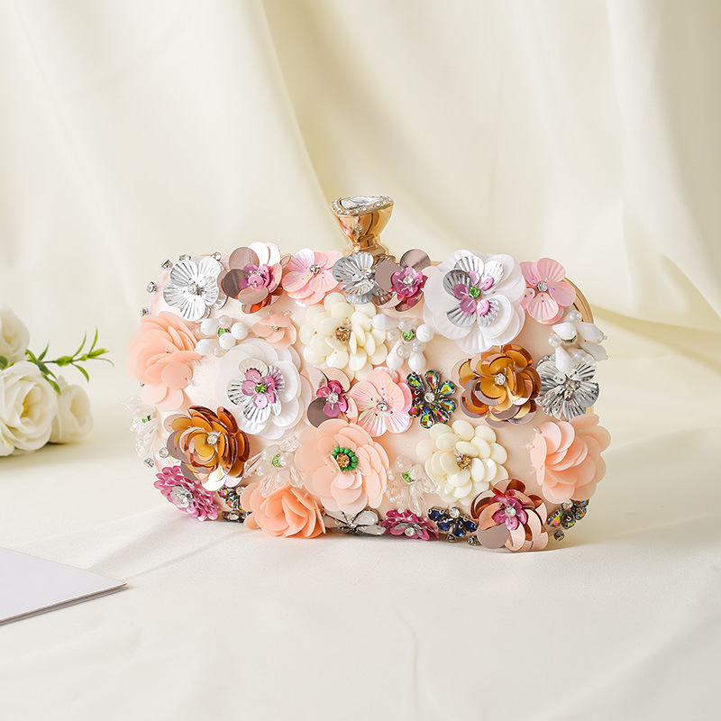 Clutch Bag Evening - Floral Evening Dinner Handbag Beaded Flower