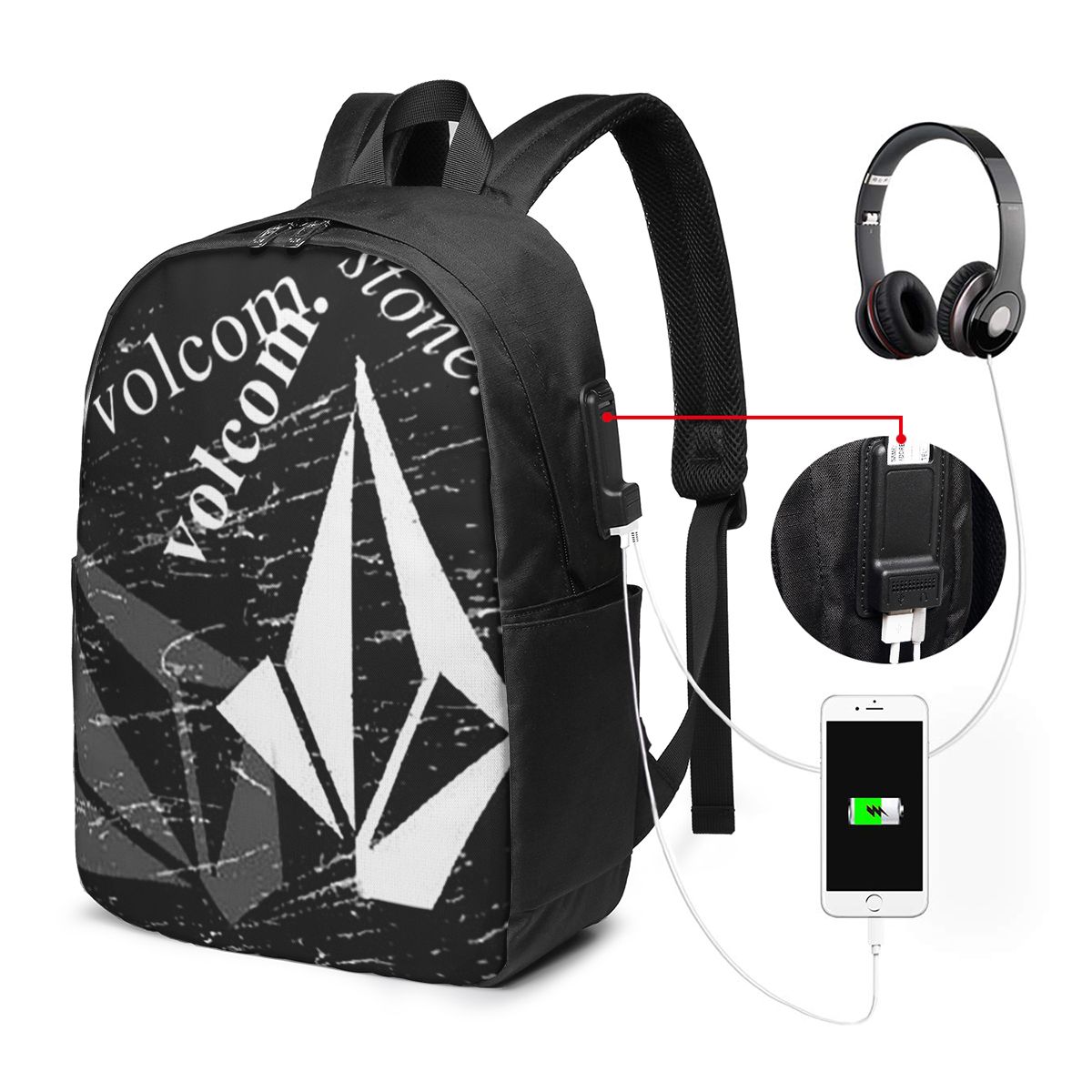 V-Volcom Logo Backpack Travel  - Women Bags For Laptop 评论和价格